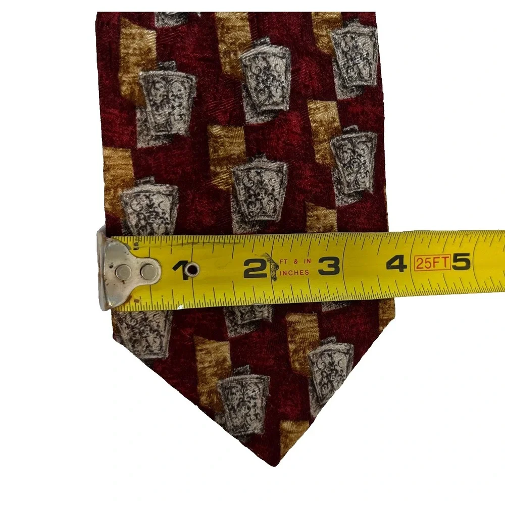 Villa Bolgheri‎ Mens Silk Necktie Red Gray Gold Yellow Print Tie Italy 100% Silk
